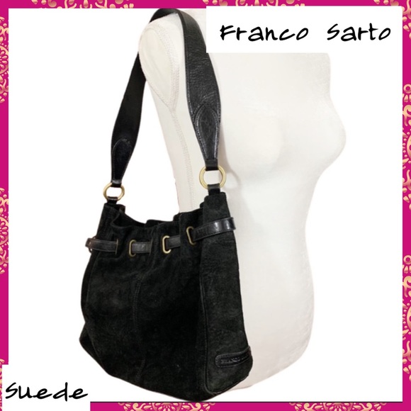 Franco Sarto Handbags - Franco Sarto Black Rose Print Suede Purse